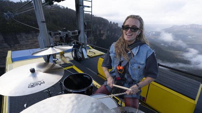 G Flip performing while very, very high — 270m above ground in the Blue Mountains. Picture: Getty Images