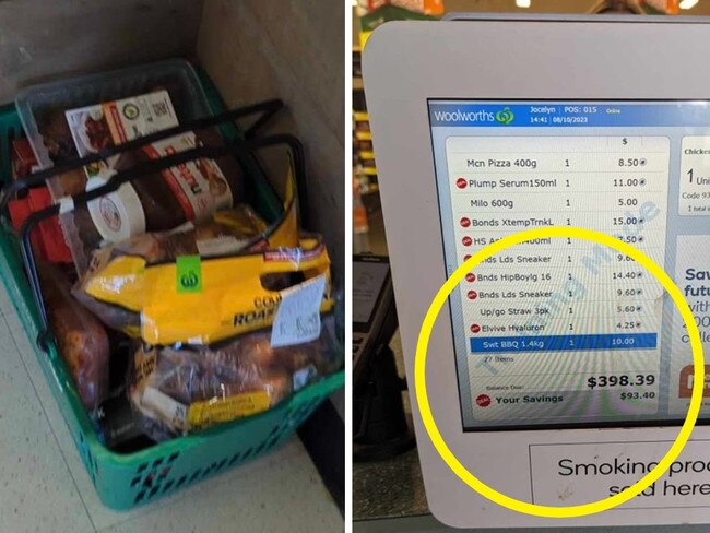 ‘No wonder people are stealing’: Wild detail in Woolies basket snap. Picture: Facebook/