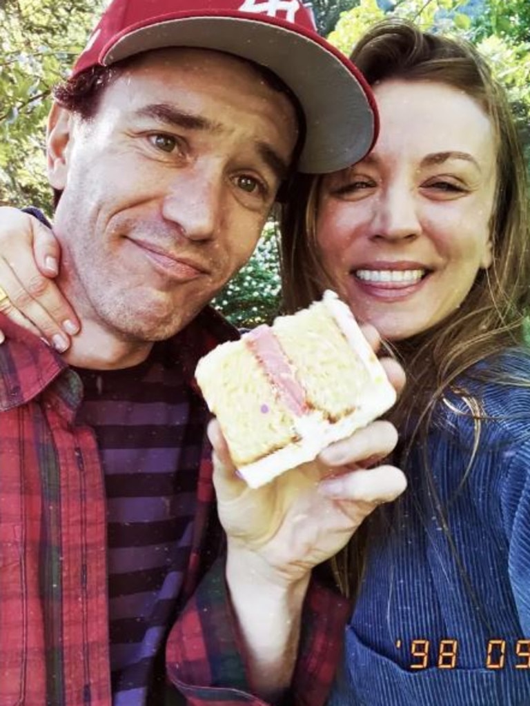 The pair did a gender reveal using a cake with pink frosting. Picture: kaleycuoco/Instagram