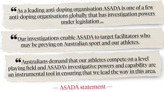 ASADA released a statement on Monday.