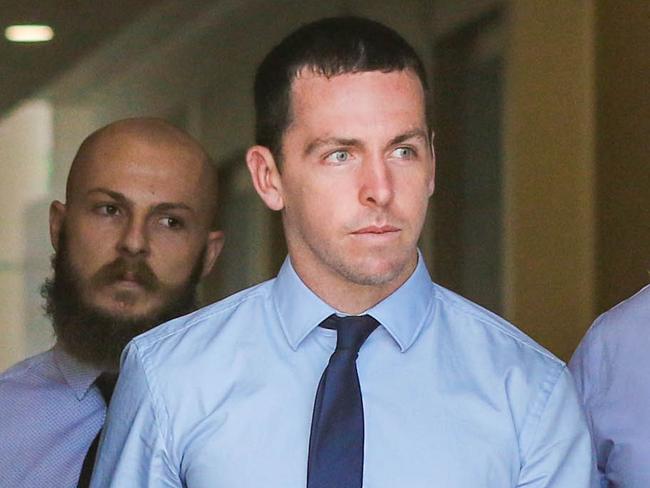 Constable Zachary Rolfe leaves Darwin Supreme Court with no fixed date for the start of his trial for the Murder of Kumanjaye Walker in Yuendemu.Picture: Glenn Campbell