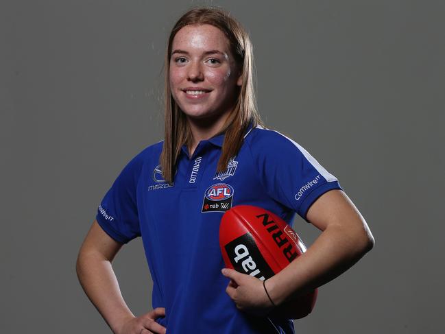 AFLW Draft at Victoria Pavillon, Melbourne Showgrounds. Mia King after being drafted to North Melbourne today . Pic: Micheal Klein