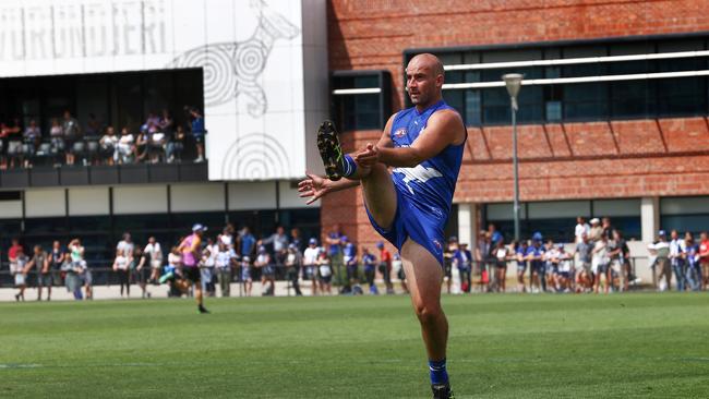 Ben Cunnington kicking for goal in North Melbourne’s intra-club match. Picture: Michael Klein