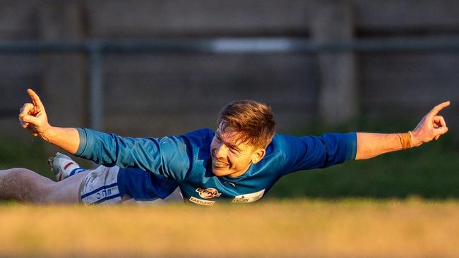 Croydon North-MLOC's Jacob Crowe celebrates a goal in 2024. Picture: Field of View Photography