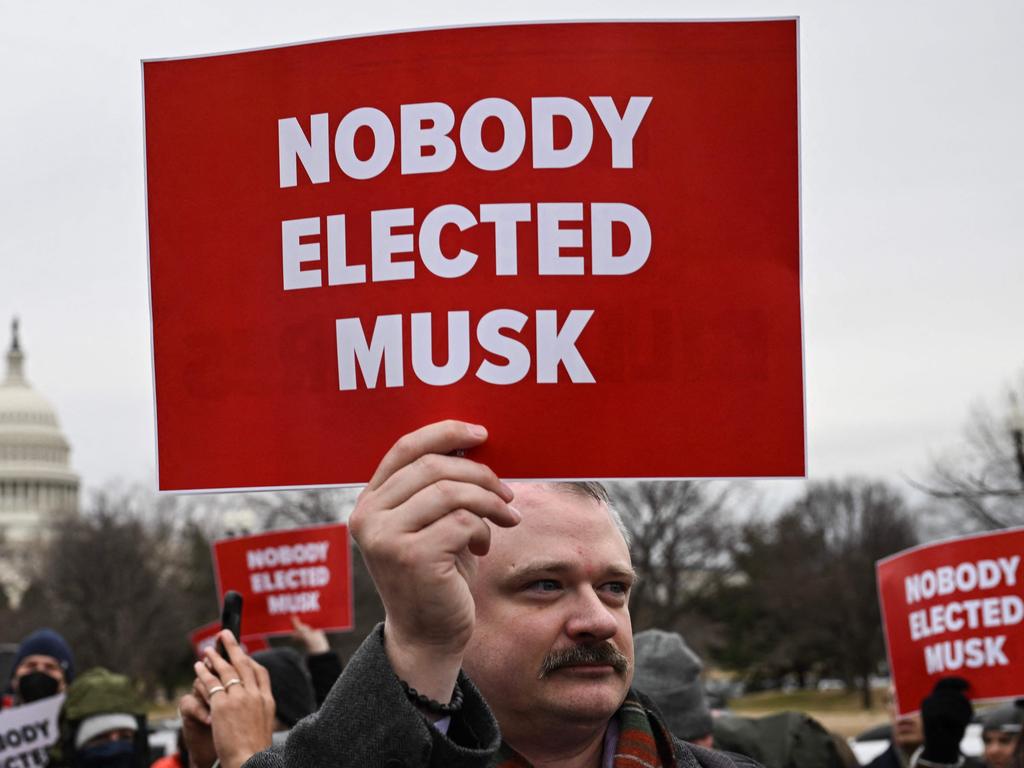 Protesters against DOGE and Mr Musk outside the US Capitol earlier this week. Picture: Drew Angerer/AFP