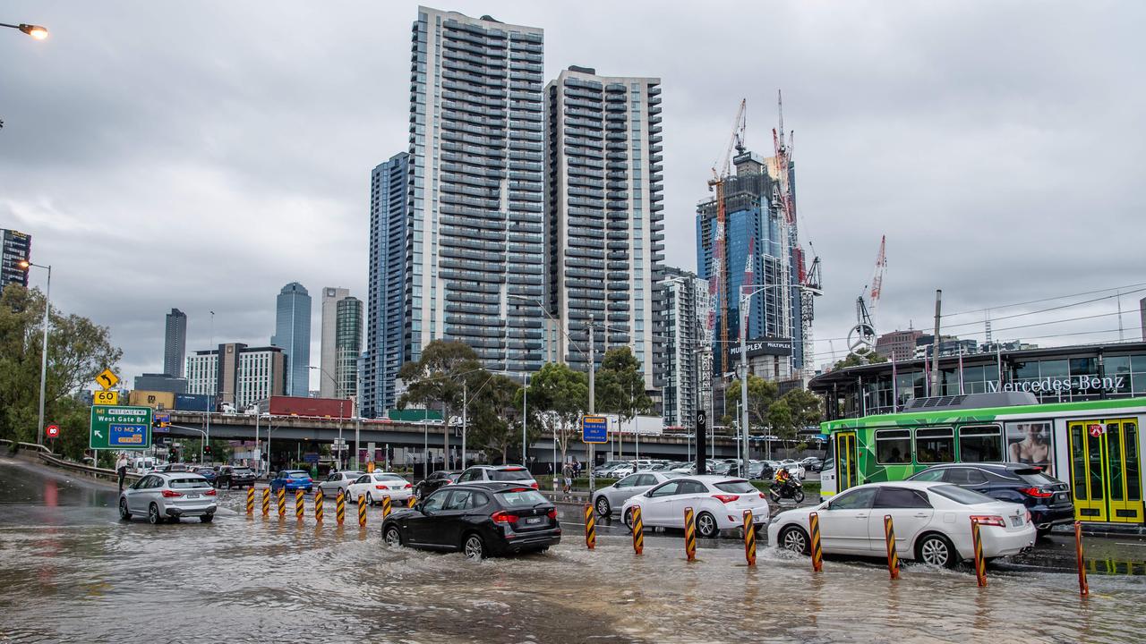 Flooding in South Melbourne. Picture: Jason Edwards