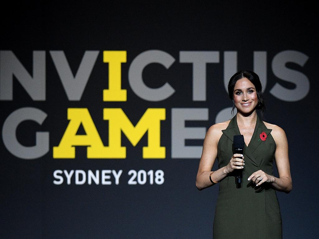 The Duchess of Sussex gives an address during the closing ceremony of the Invictus Games. Picture: Dan Himbrechts