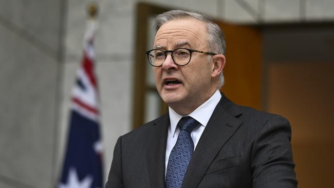 Prime Minister Anthony Albanese addressed the bus crash in a press conference on Monday outside Parliament House in Canberra. Picture: NCA NewsWire / Martin Ollman