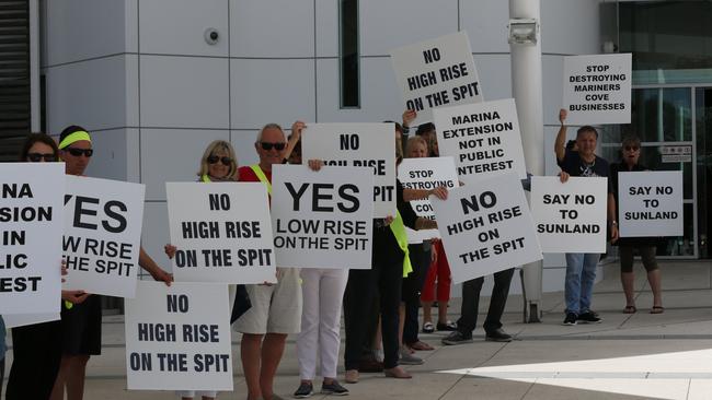 The Main Beach Association has staged successful protests against high rise buildings on The Spit. Picture: Glenn Hampson.