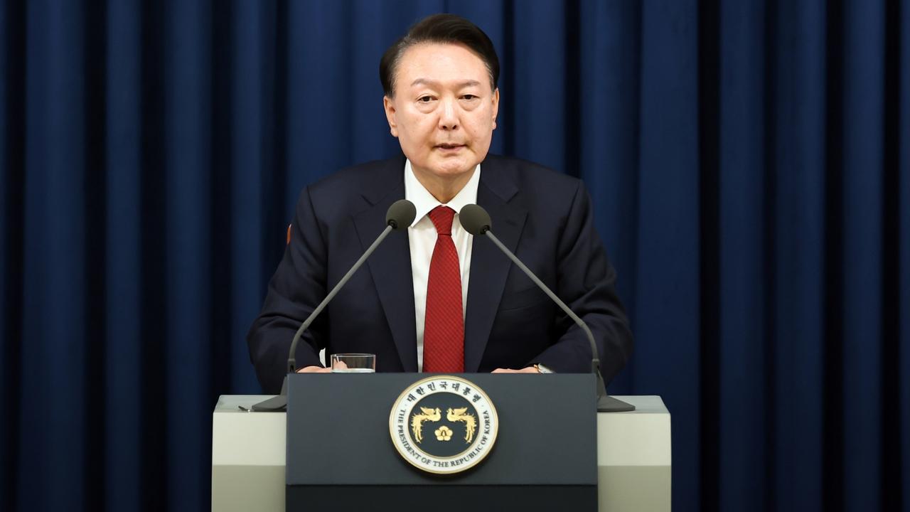 South Korean President Yoon Suk-Yeol declared martial law at the Presidential Office late on Tuesday. Picture: South Korean Presidential Office/Getty