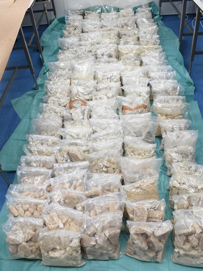 A supplied image obtained Friday, November 22, 2019 shows bags of crystalline MDMA that were part of a 700KG drug seizure in Rotterdam, Netherlands.