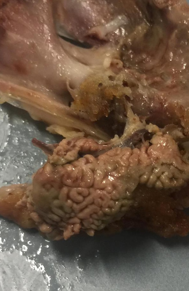 Woman finds ‘brains’ in KFC chicken. Picture: Sarah Palmer/Facebook