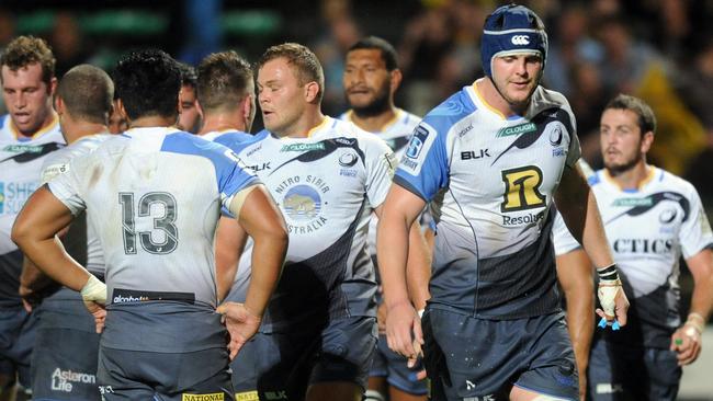 Western Force's Ross Haylett-Petty (right) reacts after the Hurricanes score a try during the Round 4 Super Rugby match between the Hurricanes and the Western Force at the Central Energy Trust Arena in Palmerston North, New Zealand, Friday, March 18, 2016. (AAP Image/SNPA, Ross Setford) NO ARCHIVING, EDITORIAL USE ONLY