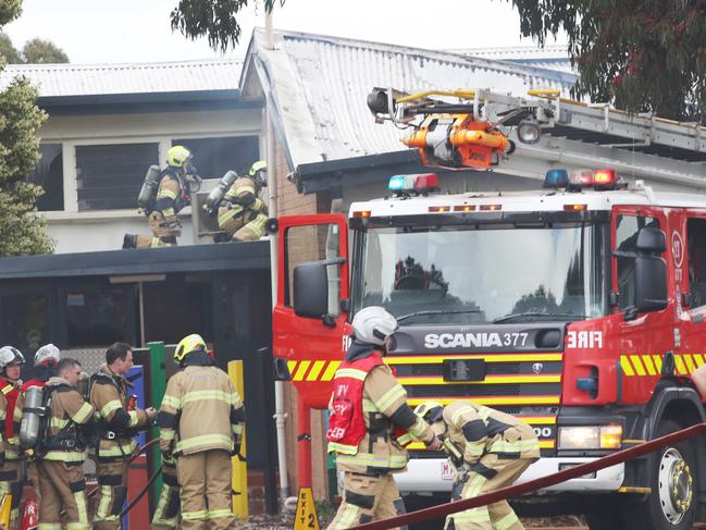 Fire crews at the scene of last year’s fire. Picture: David Crosling