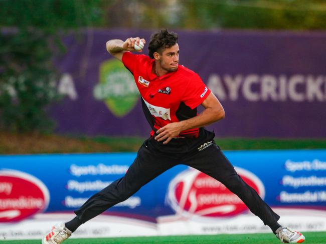 Desert Blaze’s Hugo Burdon starred against City Cyclones, finishing unbeaten on 52 from 46 in his team’s seven-wicket win. Picture: Glenn Campbell