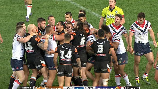 Tempers boil over after Taupau’s high shot.