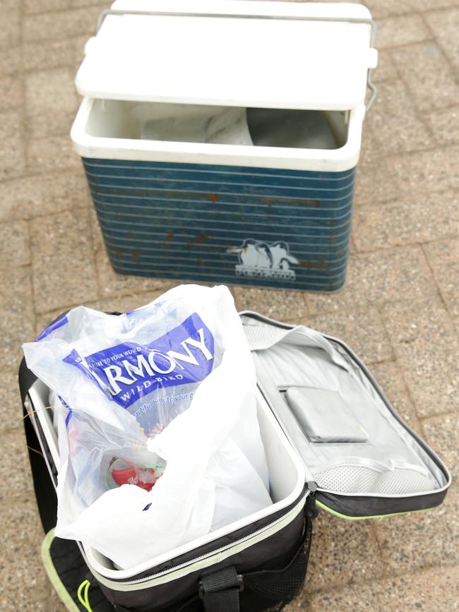 Two abandoned Eskys containing some of the suspected tainted chicken necks were discovered near Mordialloc Creek. Picture: Norm Oorloff