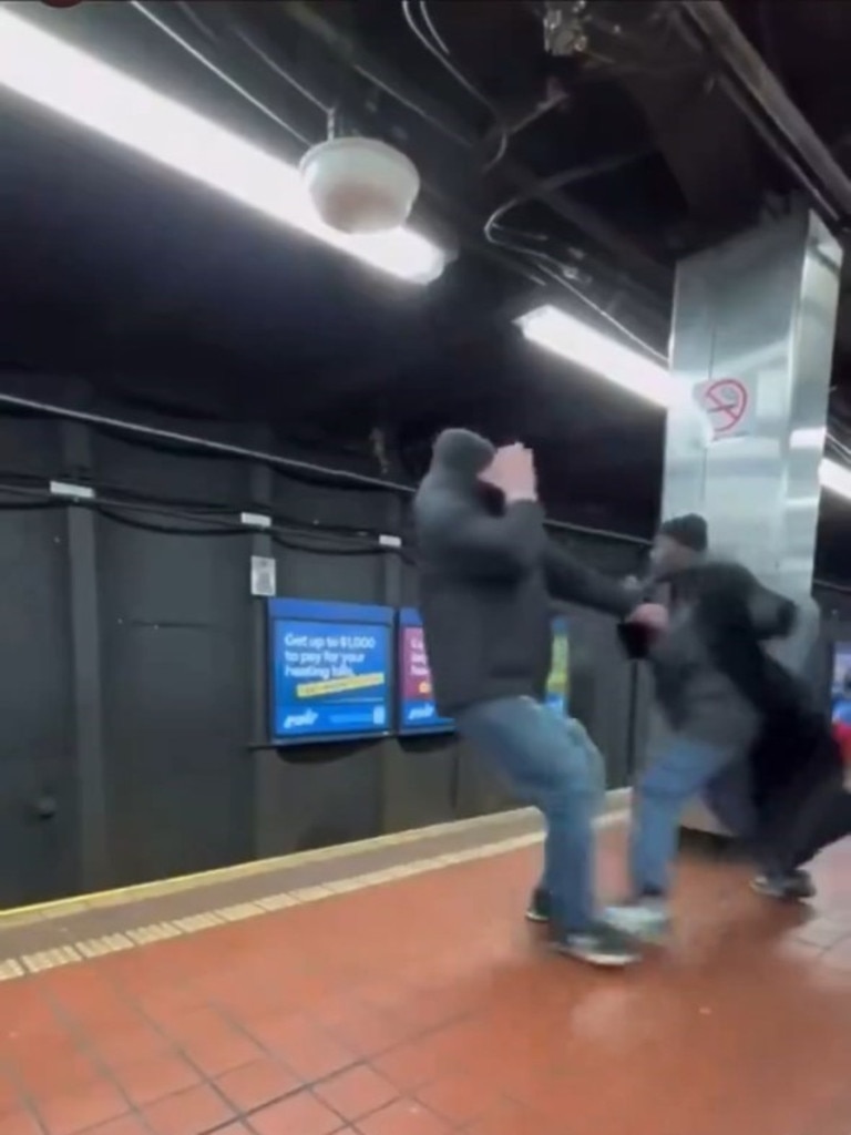 Moments later, the situation becomes violent, with one of the men punching the other twice.