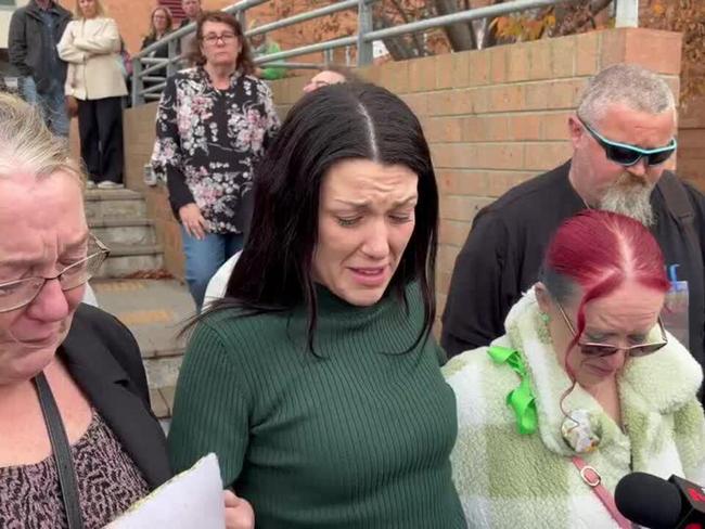 Mother of Zane Mellor Georgie Burt speaks outside of Devonport Magistrates Court