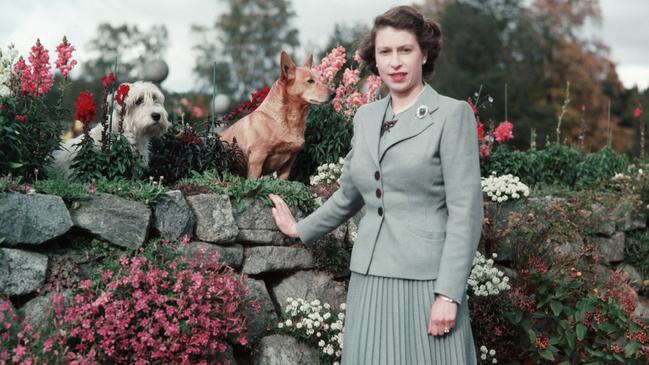 Queen Elizabeth II in the gardens of Balmoral Castle in 1952. Picture: Getty Images