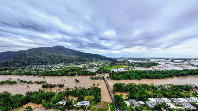 The Barron River in Cairns, Far North Queensland, reached a record flood peak, with roads closed and homes flooded in the catchment area. The record flooding was caused in part by ex-Tropical Cyclone Jasper, which made landfall on December 13. Picture: Brendan Radke