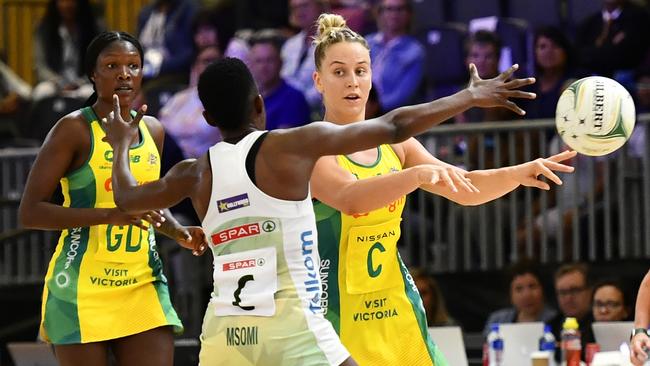 Jamie-Lee Price in action during the Netball Quad Series match between South Africa and Australia. Photo: Gallo Images