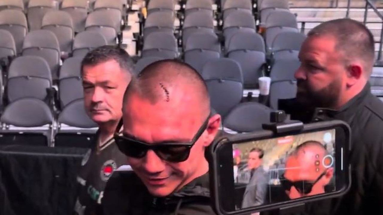 Tim Tszyu speaks to media after suffering a deep cut to the head.