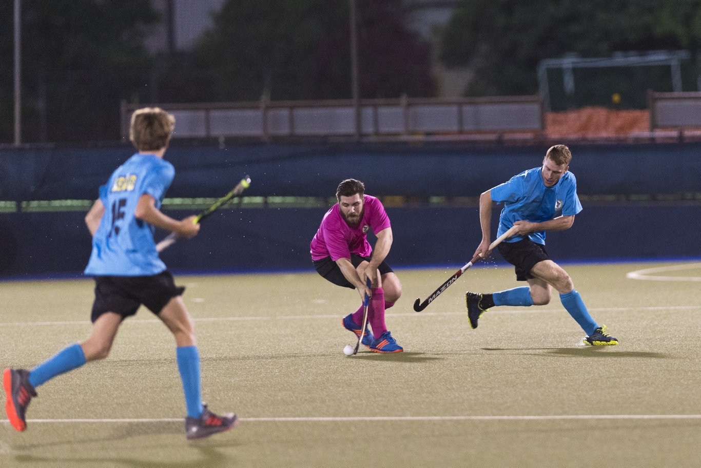 James Lush of Pink Batts (left) and Kane Bradford of SQPS Scorers in Iron Jack Challenge mens hockey at Clyde Park, Friday, February 28, 2020. Picture: Kevin Farmer