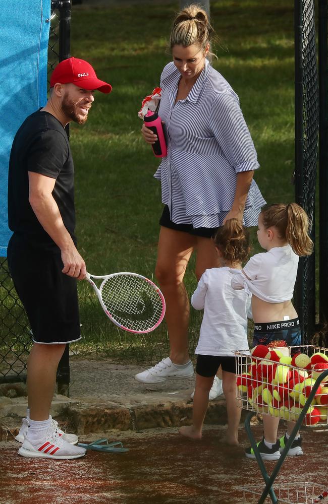 A pregnant Candice Warner with husband along with their kids Ivy and Indy