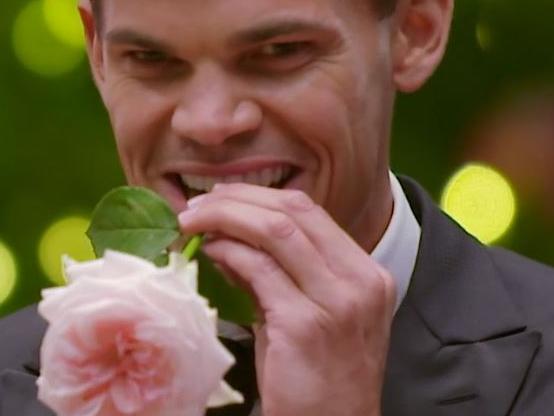 Jimmy was full of confidence that Ashleigh would successfully whip the rose out of his mouth. Picture: Channel 10