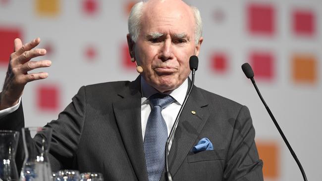 Former prime minister John Howard speaks to guests at the annual PWC Federal Budget Insight breakfast event in Melbourne today. Picture; AAP.