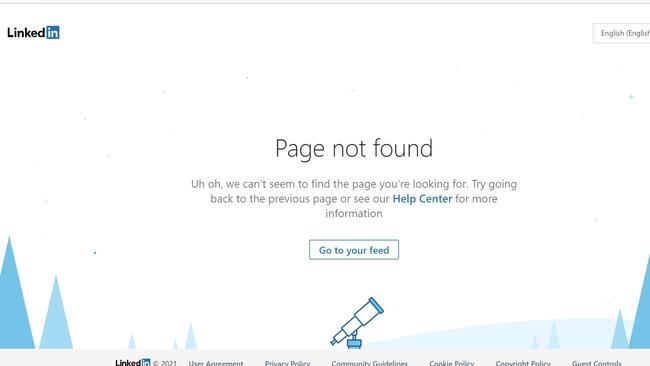 The page that comes up when you try and click on Mark Prestige LinkedIn profile. Picture: LinkedIn