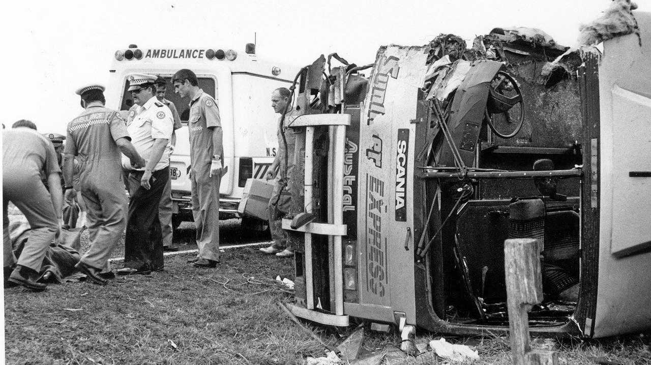 TRAGIC: The scene of Cowper bus crash that many from the Clarence Valley will never forget. Picture: The Daily Examiner Archives