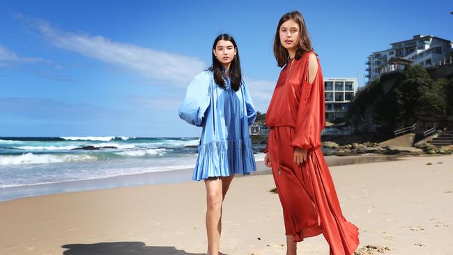 Models Penny Capp (in Aje), left, and Inez Glass Hawken (Ginger &amp; Smart) at Bondi. Picture: John Feder