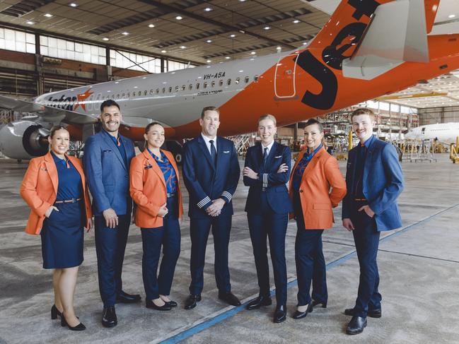 Jetstar is undergoing an overnight image change with crew turning out in a brand new uniform from Thursday. Picture: Hilary Walker