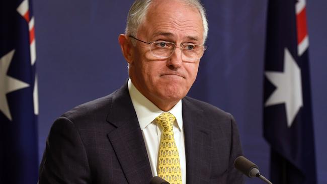 A subdued Malcolm Turnbull speaks a press conference in Sydney on Sunday. Picture: AFP/WILLIAM WEST