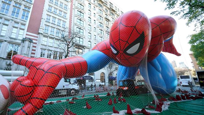 The Spider-Man is readied during the Balloon Inflation day, around the time Bluey suffered a puncture. Picture: AFP