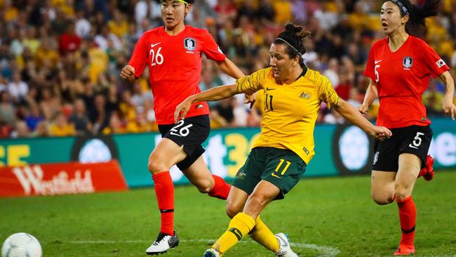 Lisa De Vanna slots home Australia’s second goal against Korea.