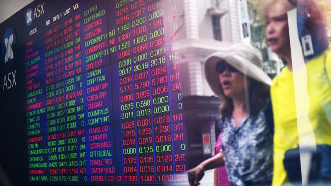 Pedestrians are reflected in the glass as market trading boards are seen at the Australian Securities Exchange (ASX) in Sydney, Tuesday, February 6, 2018. The worldwide plunge in equity markets has infected Australian shares with the local key indexes opening more than 2.5 per cent lower. (AAP Image/David Moir) NO ARCHIVING