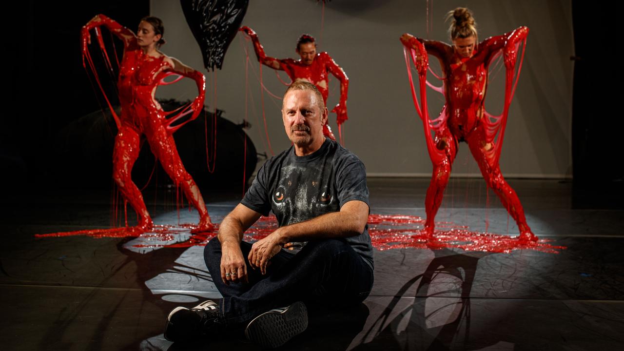 Australian Dance Theatre artistic director Garry Stewart with dancers Ally Clarke, James Vu Anh Pham and Darci O’Rourke in Supernature. Picture: Matt Turner.