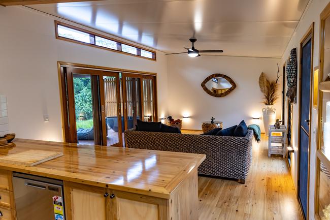 The Mount Jukes Eco Resort, built from scratch by yoga aficionado David Deakin, holds glamping tents and a half-moon shaped house that face Mt Jukes and Mr Deakin says the â€œenergyâ€ of the property has to be experienced to be understood. Picture: Contributed