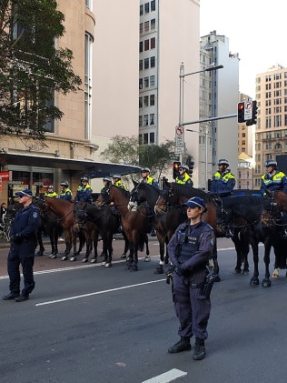 Thousands of protestors met with police last Saturday during a 'Freedom Rally' held in Sydney's CBD. Picture: Getty Images