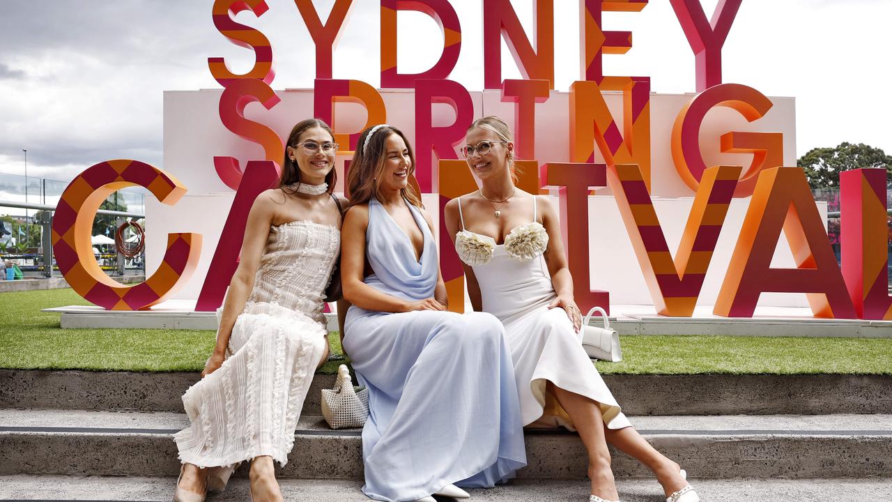 Everest Stakes day at Royal Randwick. L to R, Kyam Pappin, Talia Sparks and Tabitha Bostjancic. Picture: Sam Ruttyn