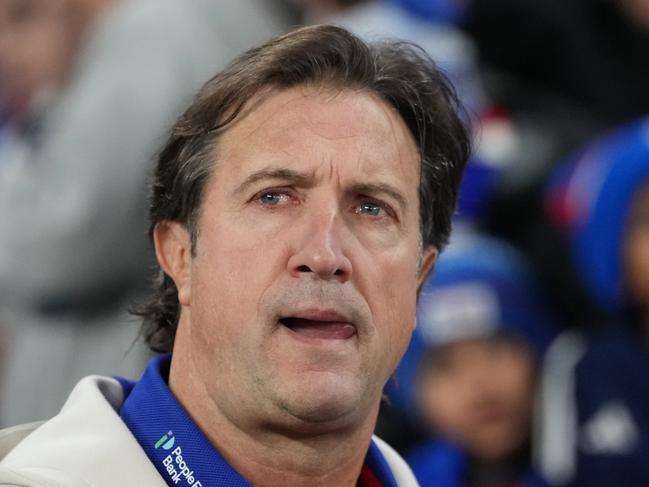 MELBOURNE, AUSTRALIA - JUNE 29: Luke Beveridge, Senior Coach of the Bulldogs looks on during the round 16 AFL match between North Melbourne Kangaroos and Western Bulldogs at Marvel Stadium, on June 29, 2024, in Melbourne, Australia. (Photo by Daniel Pockett/Getty Images)