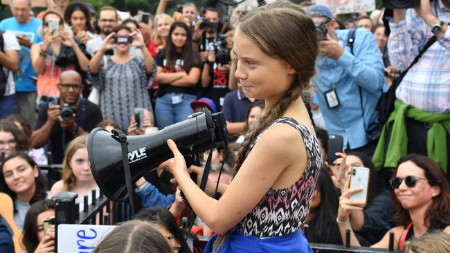 Greta Thunberg speaks at a climate protest outside the White House in Washington in September. Picture: Nicholas Kamm/AFP