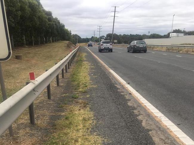 The roadside of Princes Highway’s bike lane. Picture: Submitted