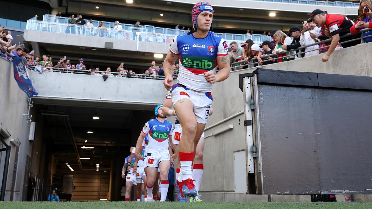 Kalyn Ponga leads the Knights out. Picture: Getty Images