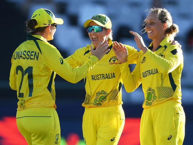 Gardner held her nerve to bowl the last over in Australia’s semi-final win over India. Picture: Mike Hewitt/Getty Images