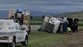 A driver has suffered life threatening injuries after a truck rolled pinning him underneath at 1.20pm on Gunyarra Rd at Andromache. Photo: Krystal Hender