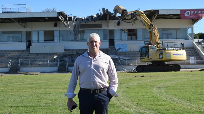 Management of Browne Park secretary Rob Crow in front of the stand that was named after his late grandfather Jack Crow.